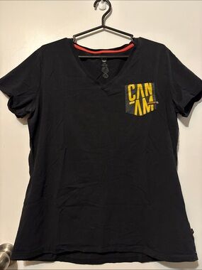 CAN-AM LARGE WOMANS Black V-Neck Tee with CAN AM Front Pocket Print - FUC